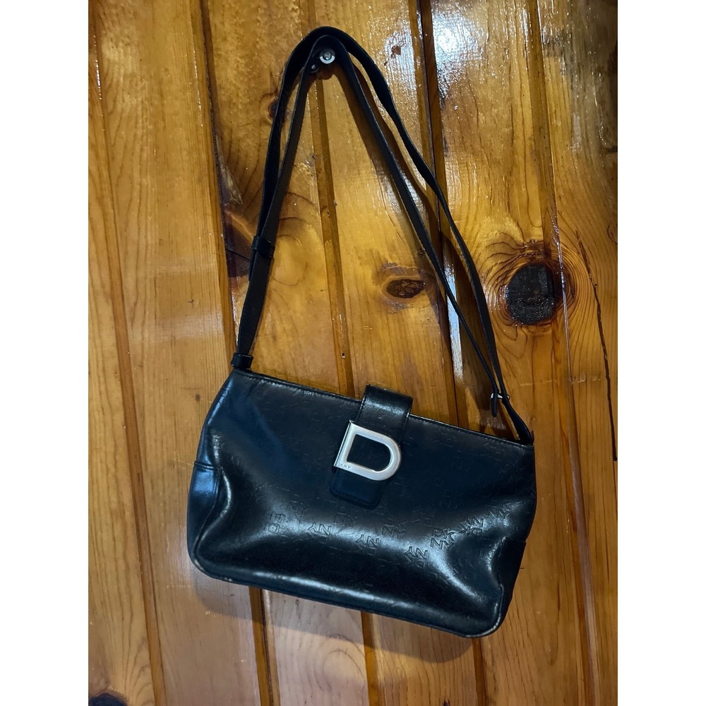 Vintage 90s 2000s‎ DKNY Minimalist Black Leather Shoulder Bag - Baguette Purse -